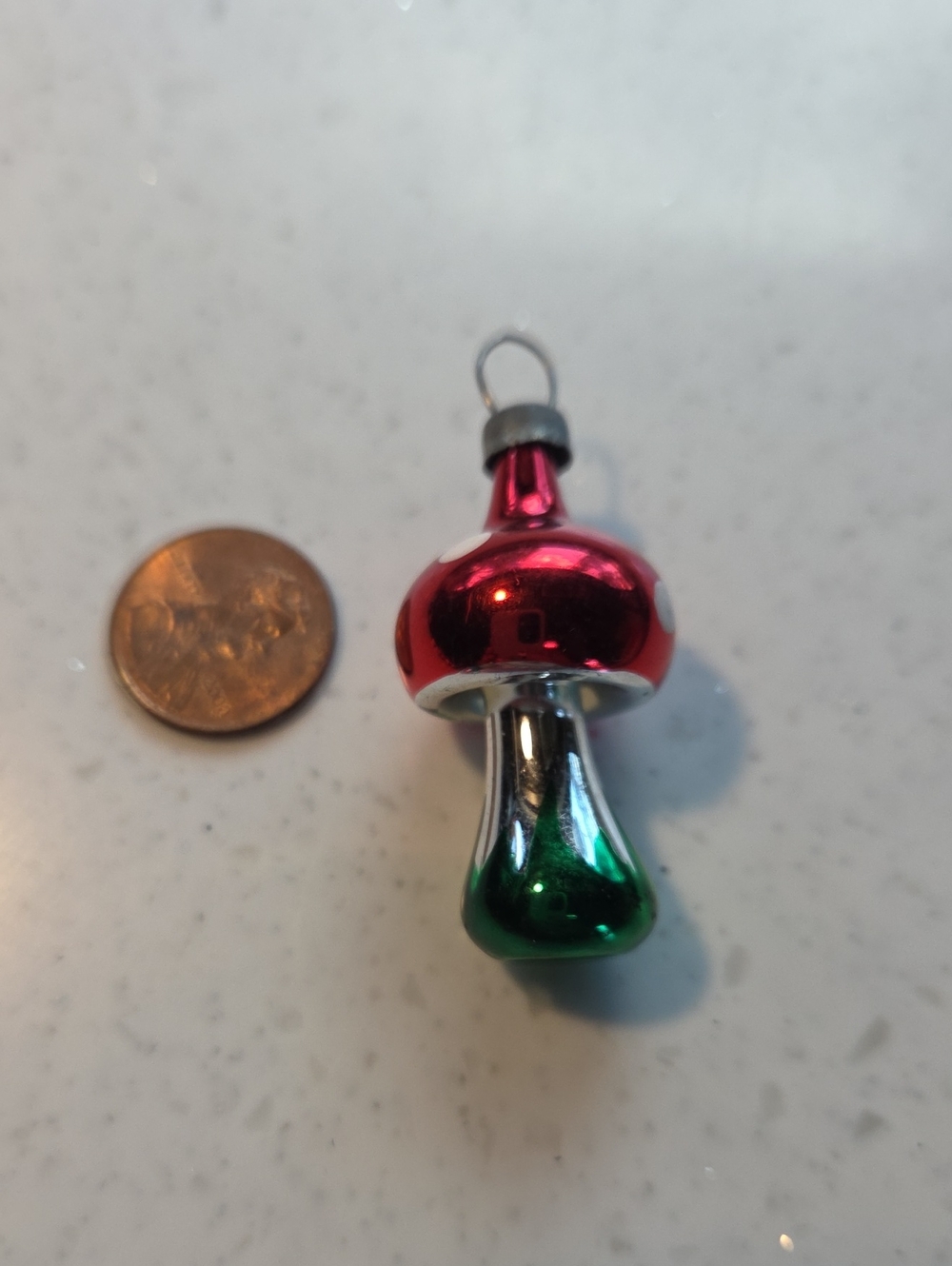 Vintage Glass Mushroom Mini Ornament in Red, Silver, Green